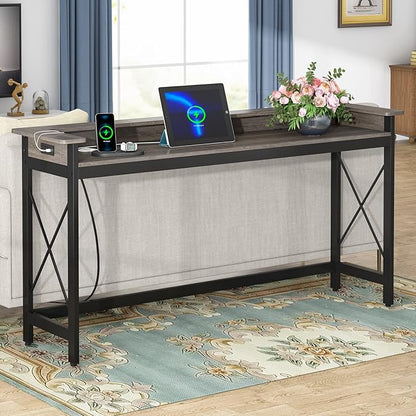Tribesigns Sofa Table with Outlets and USB Ports, 70.9 inch Extra Long Console Table Behind Couch with Charging Station, Industrial Narrow Entryway Hallway Accent Table for Living Room