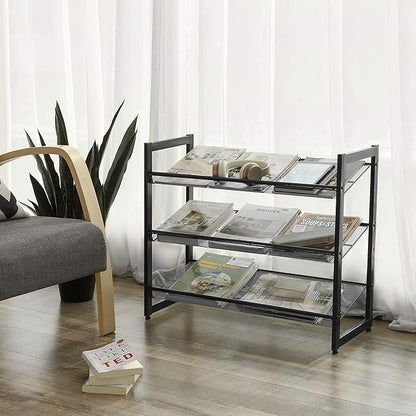 SONGMICS Shoe Rack, 3-Tier Shoe Organizer, Metal Shoe Storage for Garage, Stackable Shoe Shelf, with Adjustable Flat or Angled Shelves, 9-12 Pairs, Ink Black ULMR03B