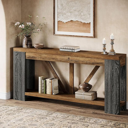 Tribesigns 70.9" Extra Long Entry Table, Farmhouse Wood Console Table with Storage, Modern Accent Sofa Table Behind Couch Foyer Tables for Entryway, Living Room, Entrance, Rustic Brwon