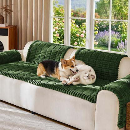 FUANGUI Waterproof Couch Cover Sofa Cover for Dogs and Pets Sofa Protector | Non-Slip Washable Fuzzy Soft Cat Bed Sofa Slipcover for 2-3 Cushion Couch Sofa Pet Friendly, Dark Green, 27.6" x 59.1", 1 pcs