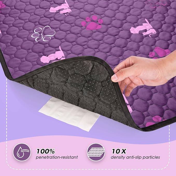 WanpeeGoo Washable Pee Pads, Puppy Pee Pad for Dogs, 2 Pack Absorbent Reusable Training Dog Pads Pet Puppy Pads, Non-Slip Potty Pads for Whelping, Playpen, Crate, Bed, Purple 24"x24"