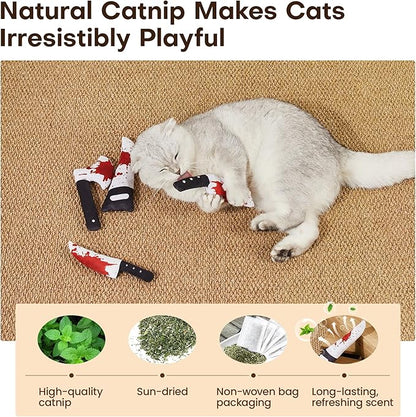 Potaroma 4Pcs Cat Toys, Horror Halloween Knife-Shaped Kitten Catnip Crinkly Sound Toys, Indoor Exercise for All Cat Breeds 6.5 Inches