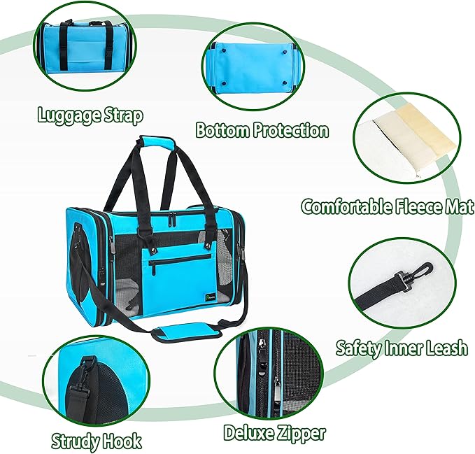Soft-Sided Pet Carrier for Cats Small Dogs of 15 Lbs Medium Blue