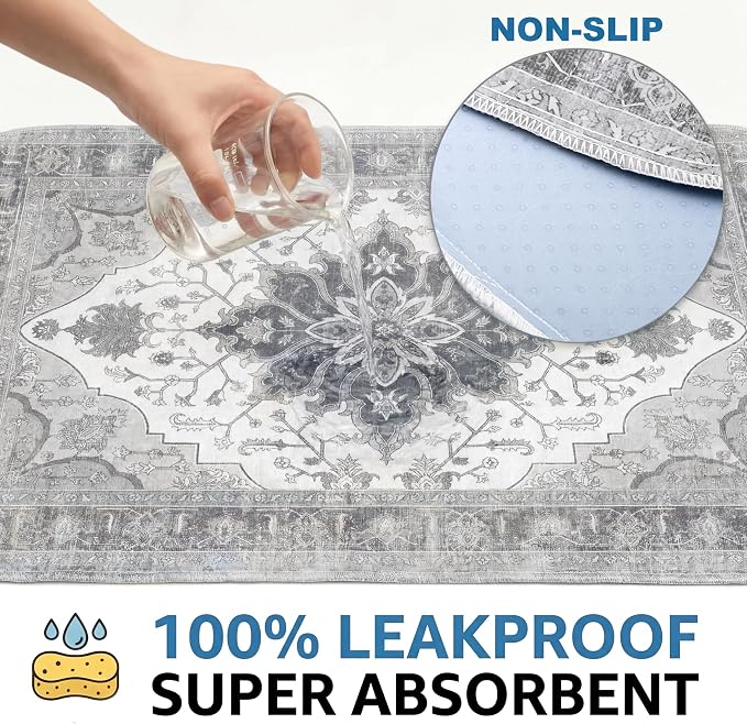 4PACK Washable Pee Pads for Dogs,Great Urine Absorbent Reusable Puppy Training Pads,Waterproof,Leak-Proof & Non-Slip Potty Pads for Whelping,Crate,Playpen,Bed.(Gray Floral,24"x36")