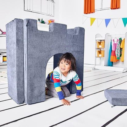 Yourigami Kids and Toddler Play Castle, Playroom Couch Add-On Set, Durable Modular Design, Blue Lagoon