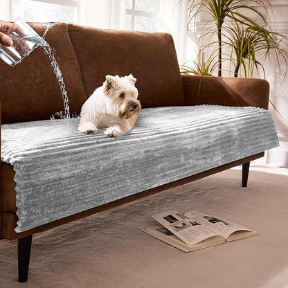 Dual Non-Slip Couch Cover for Dogs Waterproof, Fuzzy Soft Pet Couch Covers for Sofa 3 Cushion, Pet Friendly Soft Dog Bed Covers Sofa Cover Washable (Seagull Gray, 33" x 85" 1 Pack)