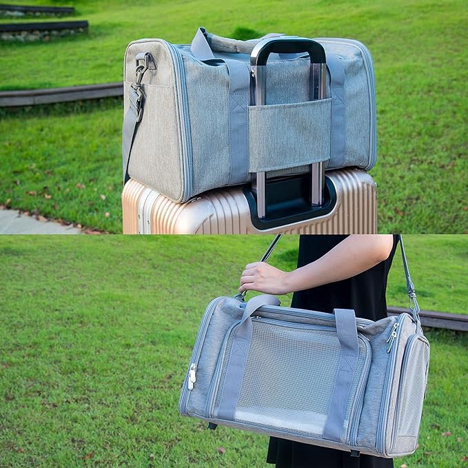 Soft Sided Carrier for Small Medium Cats Dogs,TSA Airline Approved Collapsible Travel Pet Carrier Medium Grey