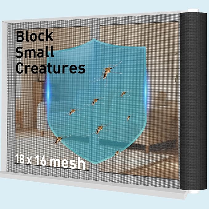 Pet Proof Window Door Screen Roll,37.4INx16.4FT Polyester Window Screen Mesh,Heavy Duty Screen Replacement Kit for Window, Door,Pet,Patio,Porch (18x16 Mesh)