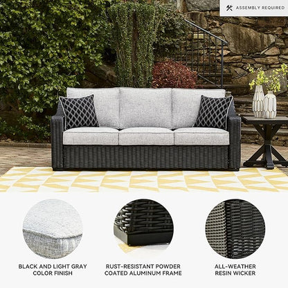 Signature Design by Ashley Beachcroft Casual Nuvella Weather Resistant Fabric Outdoor/Indoor Sofa with Cushion and 2 Toss Pillows, Black & Light Gray