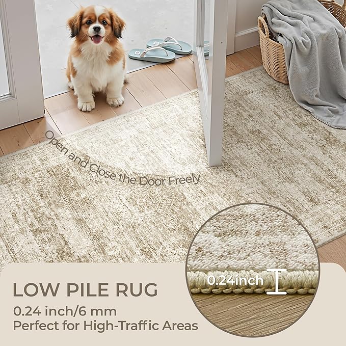Washable Runner Rug 2.5x14, Non-Slip Long Hallway Runner for Entryway, Soft Vintage Kitchen Mats for Floor, Abstract Dining Room, Bedroom, Living Room Rugs(2.5'x14', Brown/Ivory)