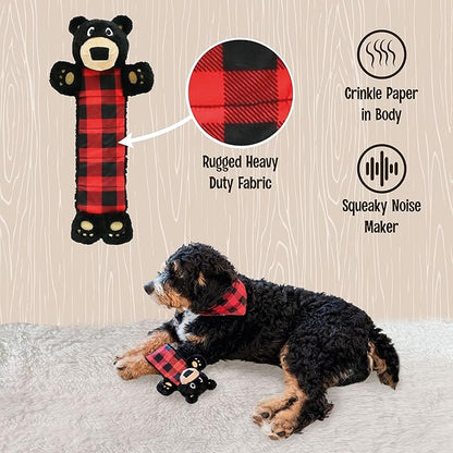 Lazy One Bear Squeaky Dog Toy, Soft Crinkle Toy for Dogs, Durable Fabric for Small, Medium, and Large Breeds