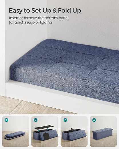 SONGMICS MAZIE Collection - 43 Inches Folding Storage Ottoman Bench, Ottoman Foot Rest, End of Bed Bench, Storage Chest, Load 660 lb, for Living Room, Bedroom, Entryway, Misty Blue ULSF077Q01