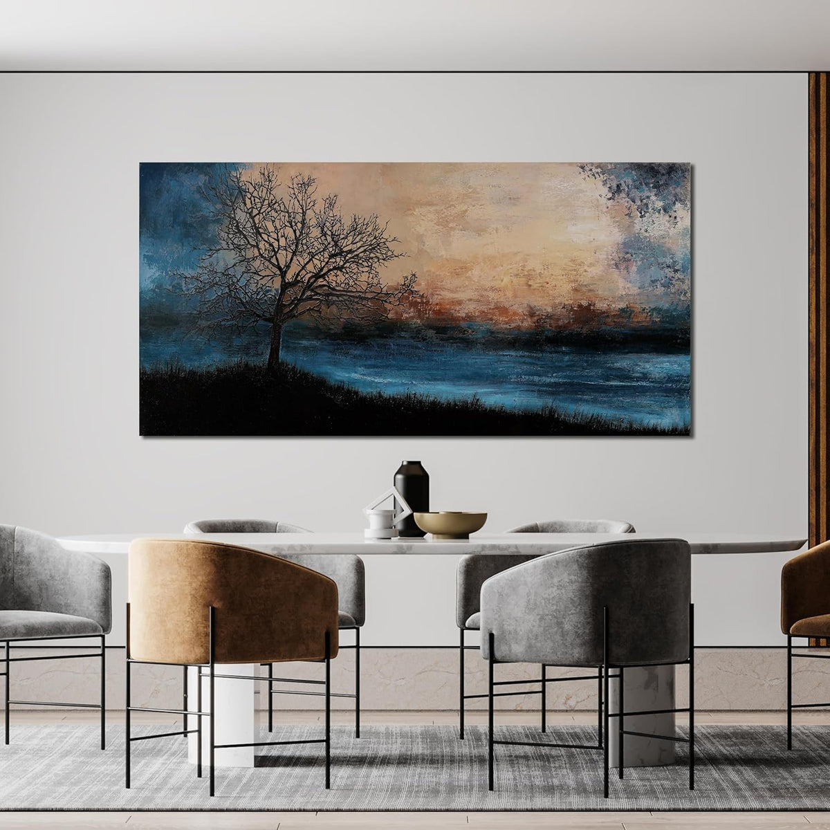 Canvas Wall Art for Living Room Artwork for Walls Black Blue Wall Art Decor Canvas Modern Art Wall Decor Nature Landscap Tree Wall Art Decor Prints Art Work for Home Office Kitchen Wall Decor 24"X48"