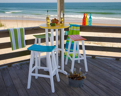 POLYWOOD 2012-FWHAR Contempo Bar Height Saddle Seat Barstool, White Frame, Aruba