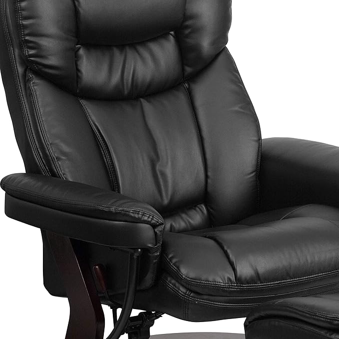Flash Furniture Allie LeatherSoft Upholstered Recliner with Footrest, Arms, and Headrest, Padded Swivel Recliner Chair and Ottoman Set, Black