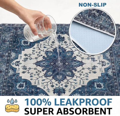 Washable Pee Pads for Dogs,Great Urine Absorbent Reusable Puppy Training Pads,Waterproof,Leak-Proof & Non-Slip Potty Pads for Whelping,Crate,Playpen,Bed.(Dark Navy Floral,72"x72")