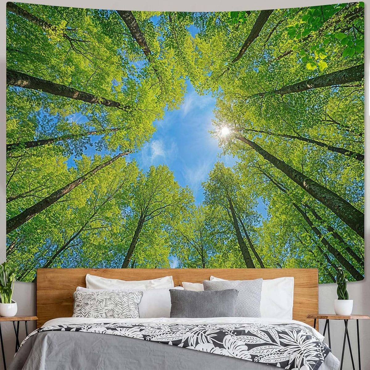 AMM Nature Forest Tree Celling Tapestry Lush Green Treetops Sunlit Tapestry for Bedroom Aesthetic Sky Sunlight Canopy Leaves Landscape Tapestries Wall Hanging for Living Room Dorm Office 48 x 36 Inch