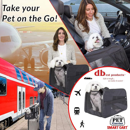 dbest products Pet Smart Cart Carrier, Large, Black, Soft Sided Collapsible Folding Travel Bag, Dog Cat Airline Approved Tote Luggage Backpack