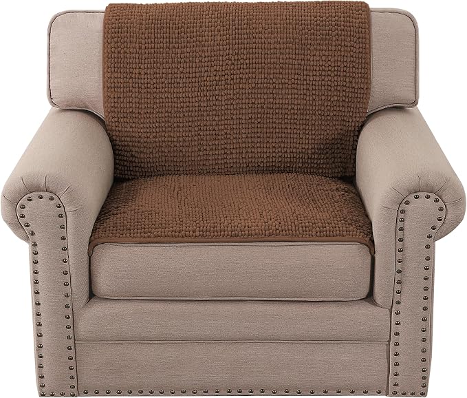 H.VERSAILTEX Plush Chenille Couch Armrest Cover 2 Packs Thick and Soft Sofa Covers Furniture Protector Cover for Pets (27.5" x 27.5", Caramel)