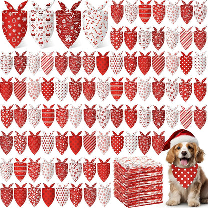 Abbylike 200 Pcs Christmas Dog Bandanas Bulk Xmas Red and White Bandanas for Dogs Triangle Kerchief Bibs Scarf Set for Pet Christmas Costume Photo Props Accessories Pet Shops, 25 Styles