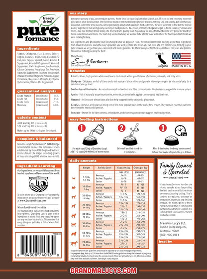 GRANDMA LUCY'S 844215 Pureformance Grain Free Rabbit Food for Dogs, 3-Pound