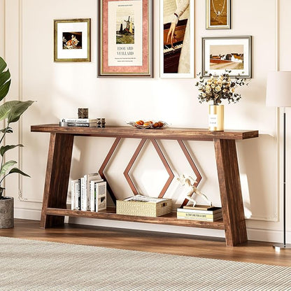 LITTLE TREE 70.9-Inch Console Table, Long Sofa Table Behind Couch, Farmhouse Console with Shelf for Entryway, Living Room, Hallway