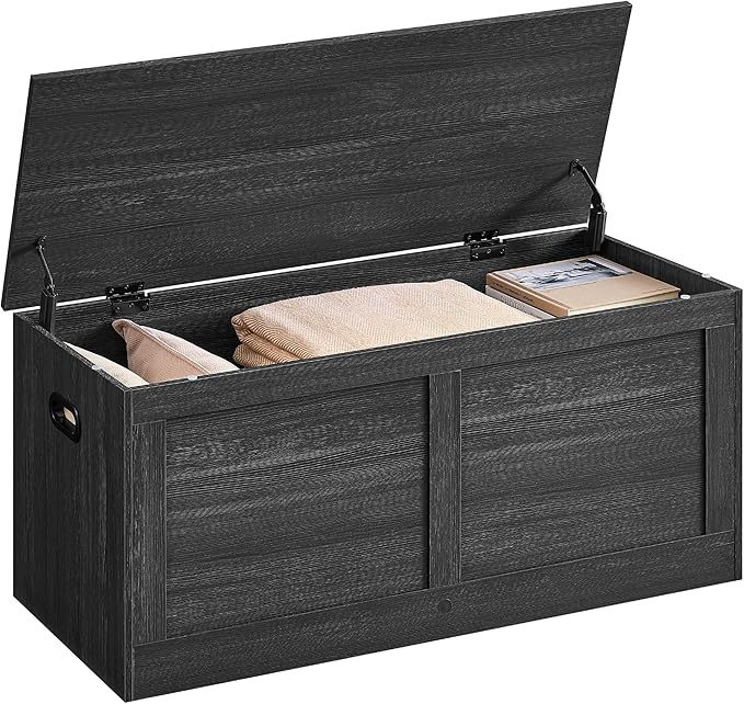 VASAGLE Storage Chest, Storage Trunk with 2 Safety Hinges, Storage Bench, Shoe Bench, Farmhouse Style, 15.7 x 39.4 x 18.3 Inches, for Entryway, Bedroom, Living Room, Charcoal Gray ULSB164B01