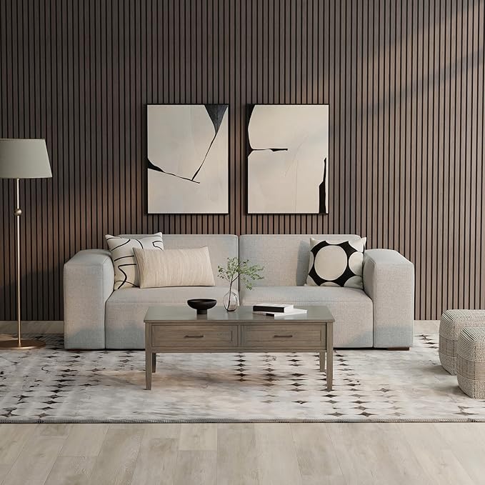 SIMPLIHOME Rex 2-Seater Modular Sofa in 100% Recycled Polyester Tightly Woven Performance Fabric, Pale Grey, 88-inches Wide, Handcrafted Modern-Style Loveseat Sofa for Living Room
