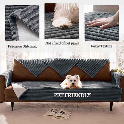 Dual Non-Slip Couch Cover for Dogs Waterproof, Fuzzy Soft Pet Couch Covers for Sofa 3 Cushion, Pet Friendly Soft Dog Bed Covers Sofa Cover Washable (Titanium Gray, 33" x 75" 1 Pack)