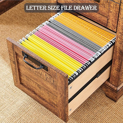 RedLemon 60" Farmhouse Executive Desk with Drawers, Wood Home Office Desk w/Charging Station, Keyboard Tray, File Drawer, Storage Cabinet, Rustic Computer Writing Desk (Reclaimed Barnwood)