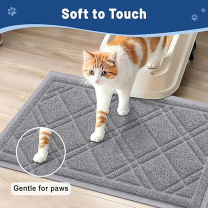Smiry Cat Litter Box Mat 36x24, Non-Slip Water Resistant Litter Trapping Mat, Easy Clean Less Waste and Urine-Locking Cat Carpet for Indoor, Grey