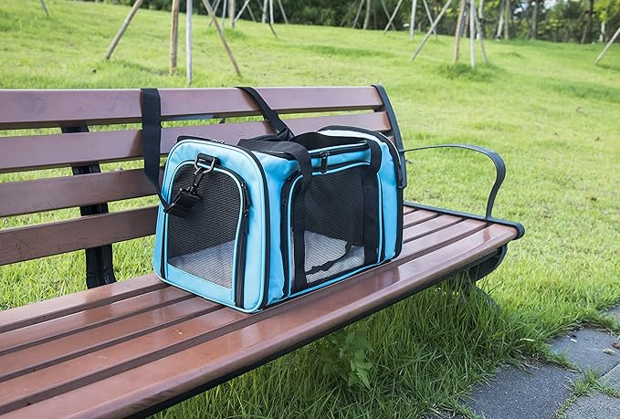 Soft Sided Carrier for Small Medium Cats Dogs,TSA Airline Approved Collapsible Travel Pet Carrier Medium Blue