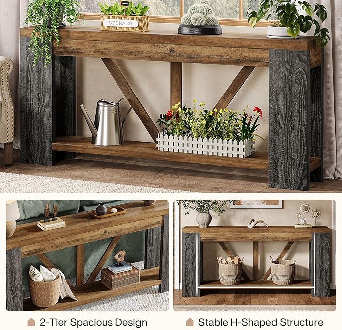 Tribesigns 70.9" Extra Long Entry Table, Farmhouse Wood Console Table with Storage, Modern Accent Sofa Table Behind Couch Foyer Tables for Entryway, Living Room, Entrance, Rustic Brwon