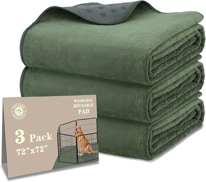 Bunlitent Washable Puppy Pads, 72'' x 72'', 3 Packs, Green, Extra Large | Non-Slip, Quick-Dry, Waterproof, Reusable, Quick Dry, For Puppy Senior Dog Incontinence Whelping