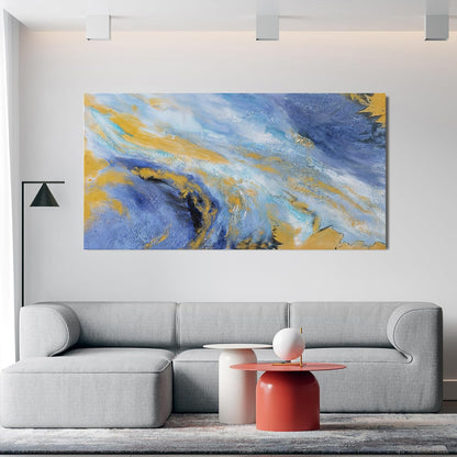 Canvas Wall Art Decor Large Blue Gold Wall Art Prints Modern Abstract Wall Art for Living Room Abstract Canvas Art Wall Decor Large Artwork for Walls Decorations Bedroom Office Decor 29" X 58"