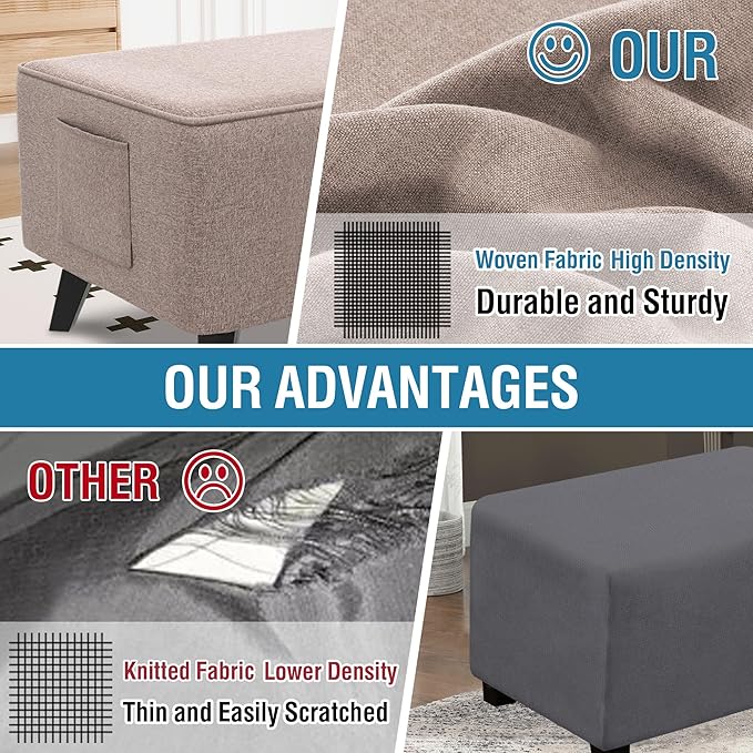 H.VERSAILTEX Ottoman Cover Square Fit Length 36"-37" Footrest Linen Look Square Soft Ottoman Covers Slipcover Storage Ottoman Cover Foot Stool Cover with Elastic Bottom - Heather Taupe