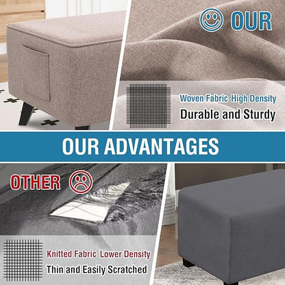 H.VERSAILTEX Ottoman Covers Slipcover Rectangle Fit Length 43"-44" Footrest Thick Linen Look 1 Piece Folding Storage Covers Ottoman Slipcovers Removable Footrest Covers Elastic Bottom - Heather Taupe