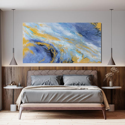 Canvas Wall Art Decor Large Blue Gold Wall Art Prints Modern Abstract Wall Art for Living Room Abstract Canvas Art Wall Decor Large Artwork for Walls Decorations Bedroom Office Decor 29" X 58"