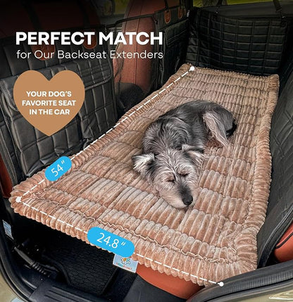 Dog Bed for Car Back Seat Extender - Non-Slip Backseat Cushion for Dogs - Travel Plush Pet Mat Topper for Cars, Trucks, SUVs - Machine Washable Pad Blanket - Brown, 54" x 24.8"