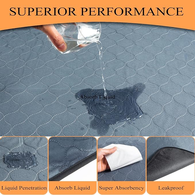 Bunlitent Extra Large Washable Pee Pads for Dogs 72" x 72", 2 Pack, Grey | Leakproof, Super Absorbent, Reusable, Quick Dry, Anti-Slip, Waterproof, Reusable Puppy Pads, Whelping Pads for Pet