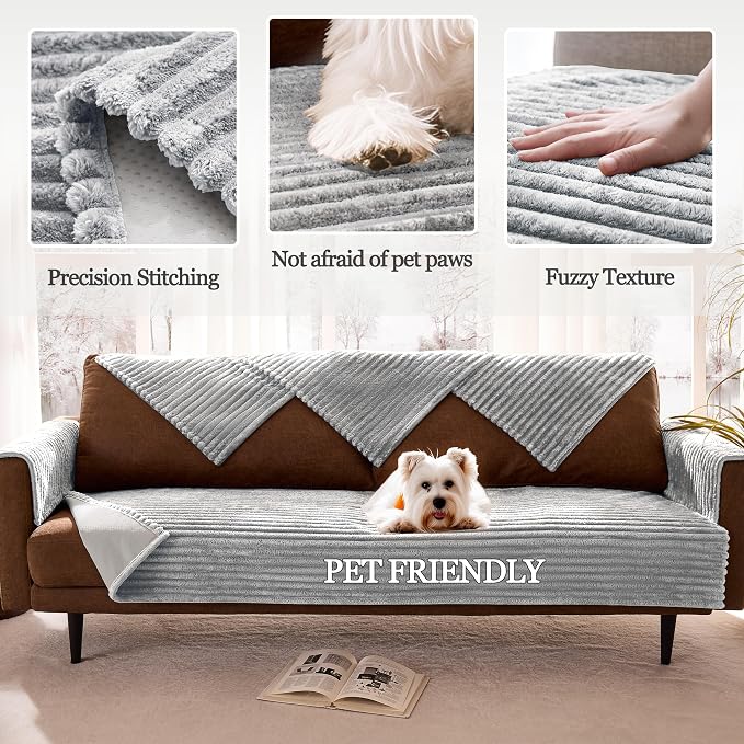 Waterproof Couch Cover for Dogs Non-Slip, Fuzzy Soft Pet Couch Covers for Sofa, Pet Friendly Area Rug Dog Bed Covers Washable Sofa Cover Mat (Seagull Gray, 58" x 82" 1 Pack)