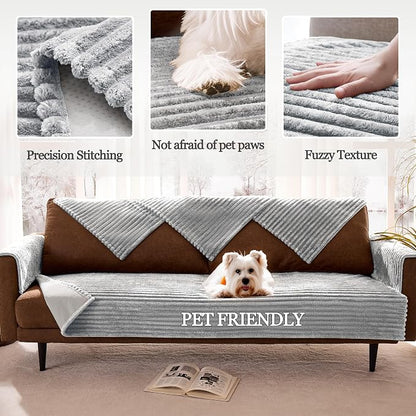 Waterproof Dual Non-Slip Couch Cover for Dogs, Fuzzy Soft Pet Couch Covers for 2 Cushion Sofa loveseat, Pet Friendly Soft Dog Bed Covers Sofa Cover Washable (Seagull Gray, 33" x 62" 1 Pack)