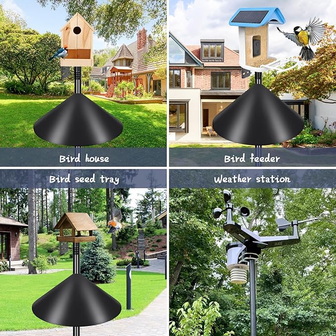 Gtongoko Smart Bird Feeder Pole Squirrel Proof 1-Inch Dia 79 Inch Bluebird House Pole for Outdoors Squirrel Baffles for Feeders Weather Station Heavy Duty Metal Mounting Kit Black