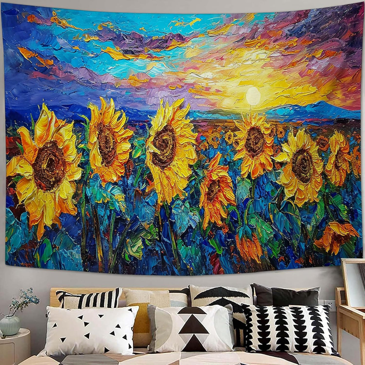 yowecso Sunflower Tapestry Sunset Flower Field Tapestry Wall Hanging for Bedroom Sunflower Tapestries Aesthetic Wall Decor for Home Dorm Living Room 40"x60"