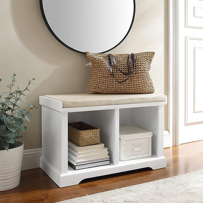 Crosley Furniture Anderson Entryway Storage Bench with Shoe Rack Organizer Shelves, White