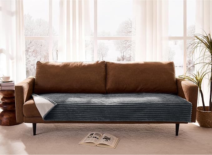 Dual Non-Slip Couch Cover for Dogs Waterproof, Fuzzy Soft Pet Couch Covers for Sofa 3 Cushion, Pet Friendly Soft Dog Bed Covers Sofa Cover Washable (Titanium Gray, 33" x 75" 1 Pack)