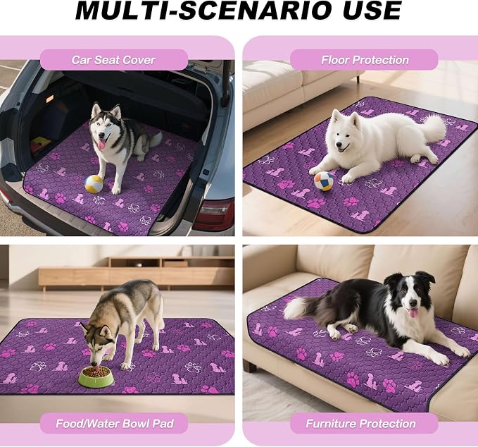 WanpeeGoo Washable Pee Pads, Puppy Pee Pad for Dogs, 2 Pack Absorbent Reusable Training Dog Pads Pet Puppy Pads, Non-Slip Potty Pads for Whelping, Playpen, Crate, Bed, Purple 24"x24"