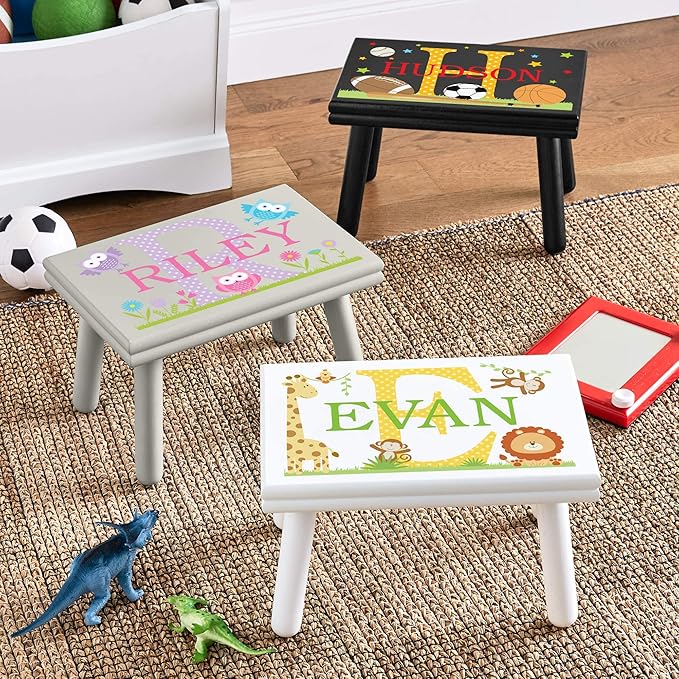 Let’s Make Memories Personalized My Own Name Step Stool - Children’s Step Stool - Sturdy Wood – Non-Toxic Paint, Sealer - Unicorn Design - Espresso - 14’Wx9.25”Lx8.75”H - Ages 3+