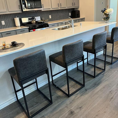 PHI VILLA Grey Bar Stools Set of 4 - Counter Height 24'' Bar Stool Pu Leather Kitchen Modern Bar Chairs, Bar Stools with Back