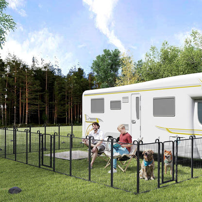 Dog Playpen Outdoor 16 Panels Heavy Duty Dog Fence 47" Height Anti-Rust with Doors Portable for RV Camping Yard, Total 36FT, 103 Sq.ft, Snowy Black